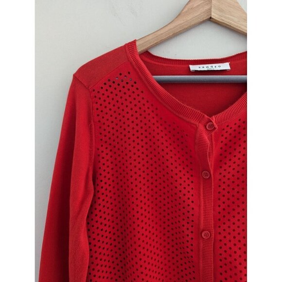 Sandro Paris Patterned Scoop Neck Cutout Cardigan Sweater - Picture 5 of 8